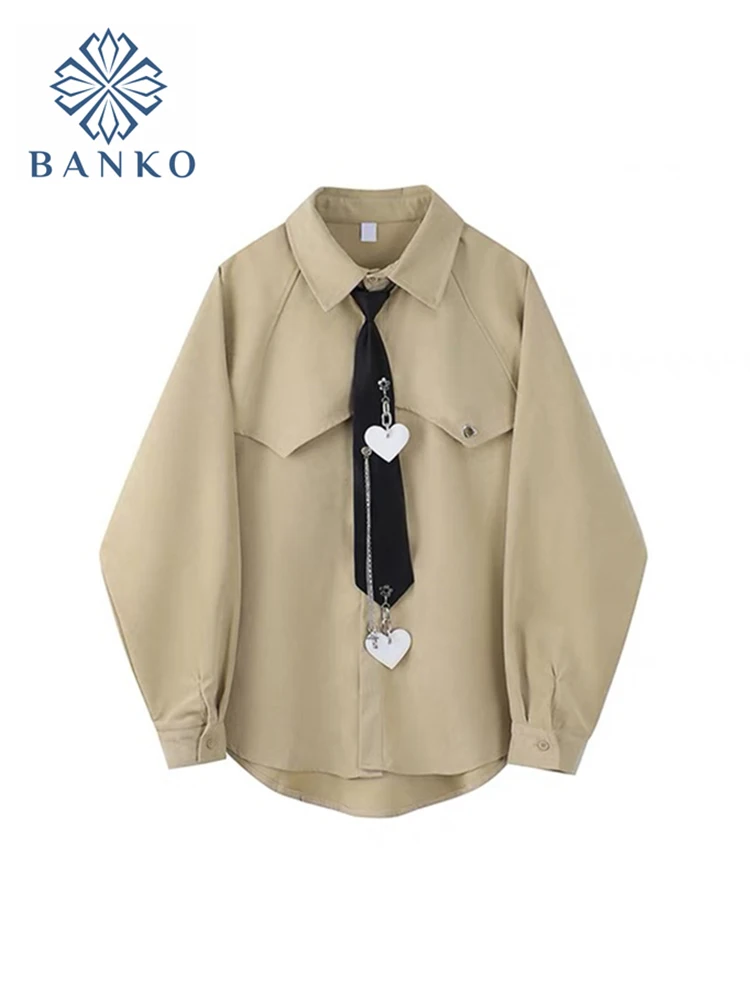 Woman Shirt Solid Long Sleeve Fashion Tops Harajuku Belt Chain Button Streetwear All-Match Casual Shirts Female Spring 2022 New