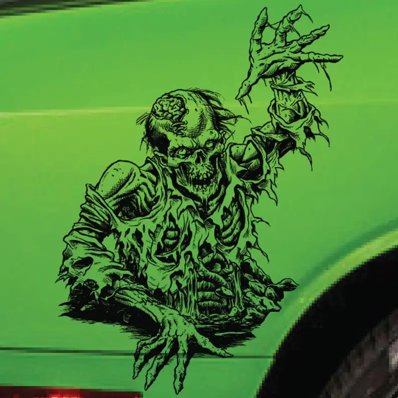 

Zombie Skull Brains Bed Hood Design Grunge Classic Doors Graphic Vinyl Decal Truck Car Van Pickup Wrap Sticker Tailgate