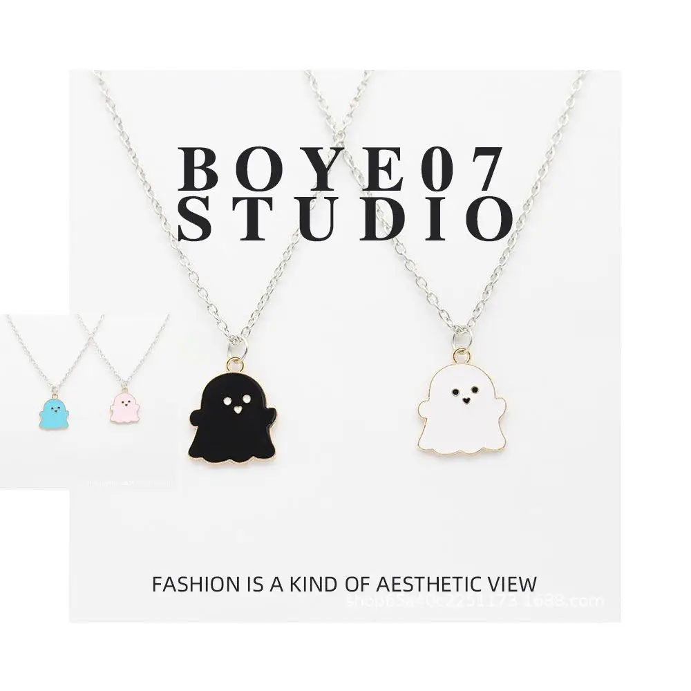 

Cute Black And White Ghost Pendant Necklaces For Women Men Best Friend Lovely Ghost Pendant Couple Necklace Fashion Jewelry