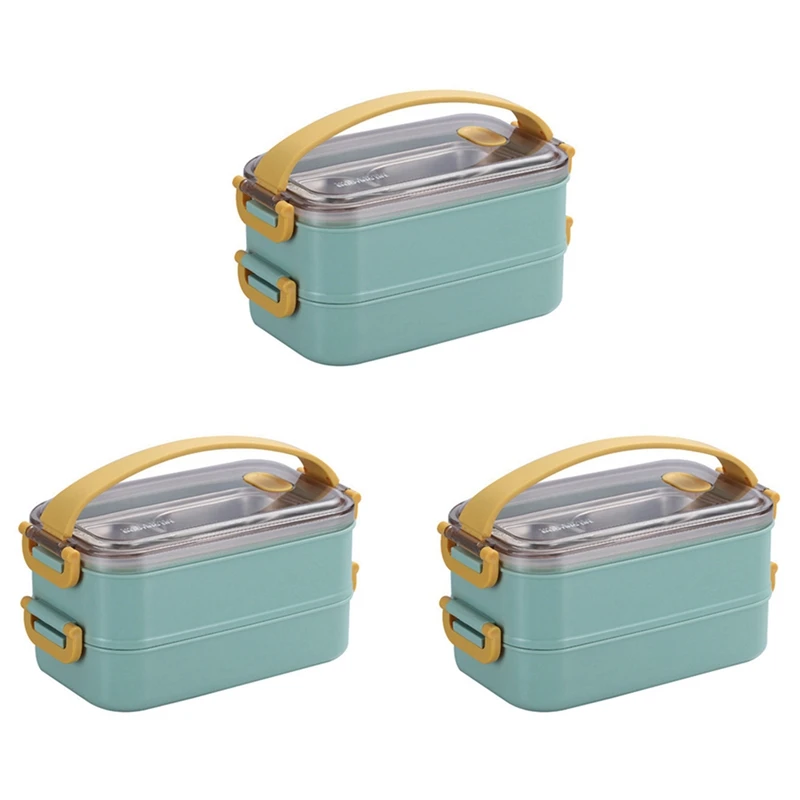 

3X Portable Lunch Box For Kids School Microwave Bento Box With Movable Compartments Salad Fruit Food Container Box Green