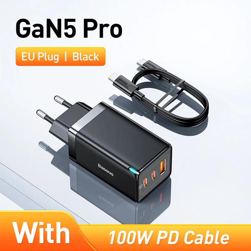 Baseus 65W GaN Зарядное устройство Quick Charge Type C для ноутбуков и iPhone — фото товара