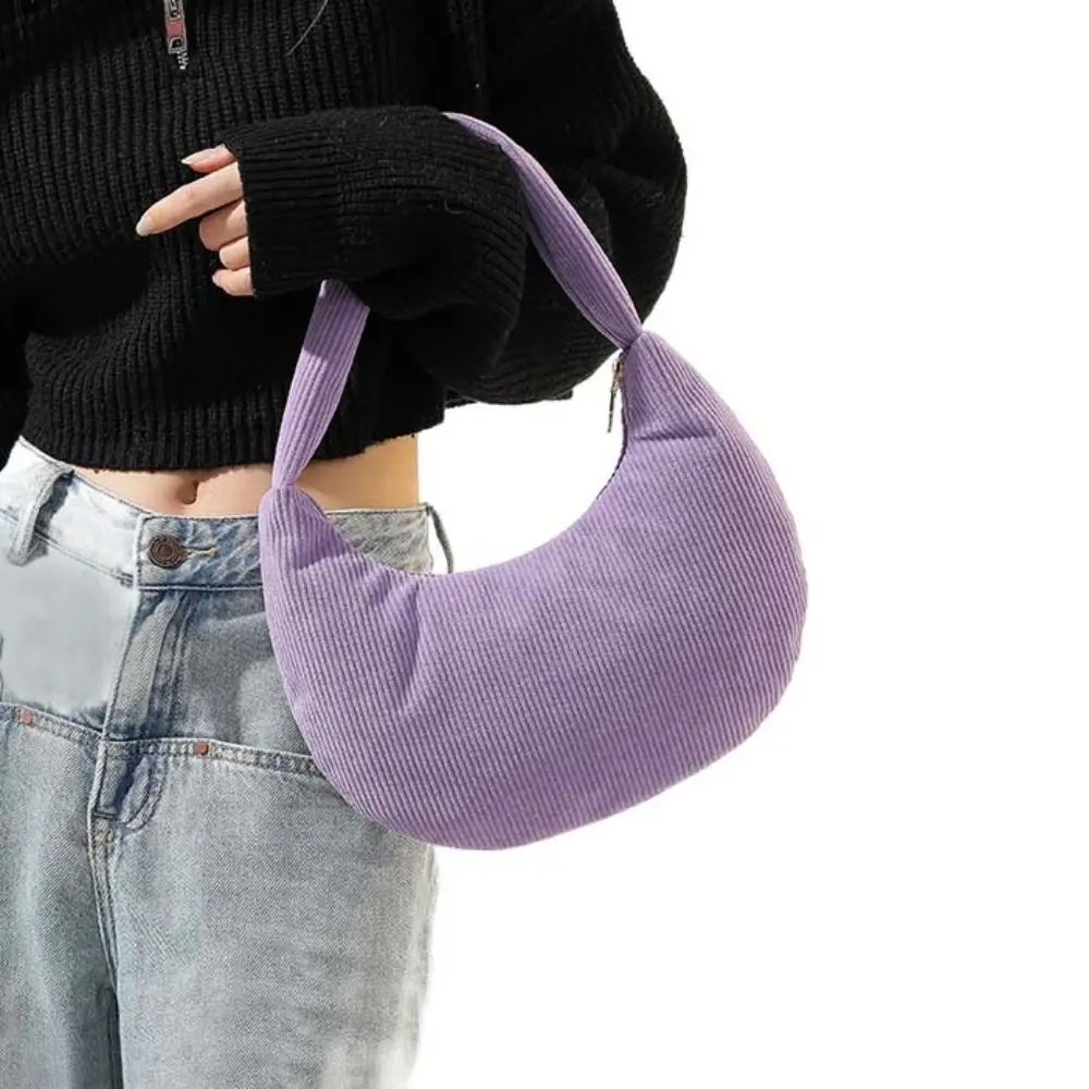 

Solid Color Corduroy Shoulder Bag Korean Style Large Capacity Half-moon Shape Tote Bag Dumpling Bag Shopping Bag