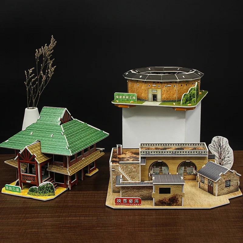 Китайский жилой дом Dai Home Hakka Castle Watertown Архитектура 3D Бумажная головоломка Модель
