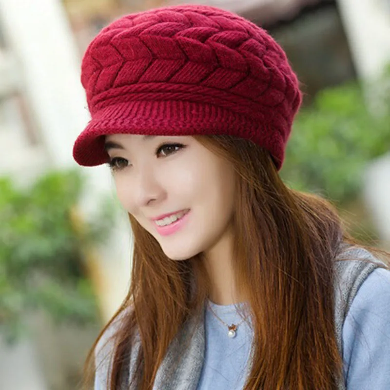 Зимняя теплая вязаная шапка из кроличьего меха двухслойная бархатная с