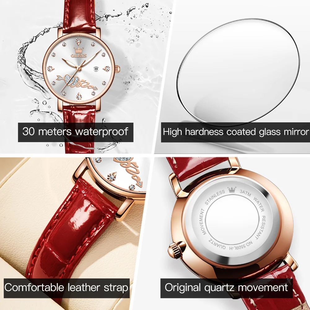 OLEVS Top Brand Luxury Women Fashion Watches Waterproof Wristwatch Stainless Steel Strap Leather Lady Watch Valentine's Day Gift enlarge
