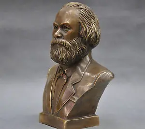 

Chinese Old 7'' German Great Communist Carl Marx Bust Bronze Statue Walking Stick Head decoration bronze factory outlets