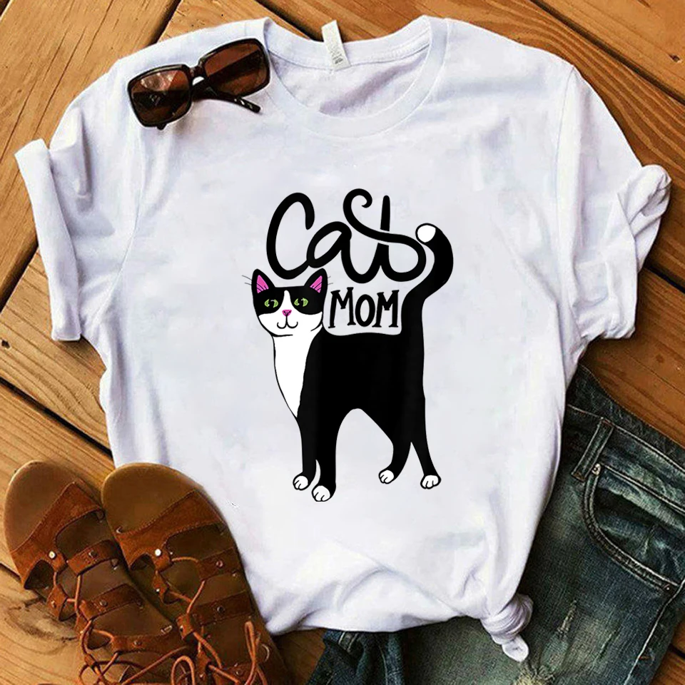 

Women Graphic Short Sleeve Cartoon Cat Mom Animal Cartoon Summer Shirt Tees Women Clothing Tops Female T Shirt Cat Mom T-Shirt
