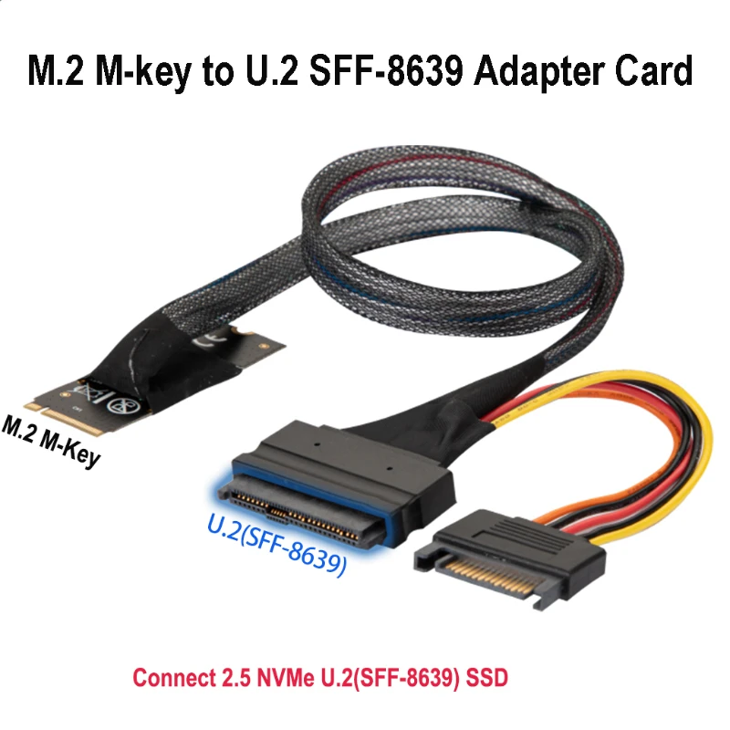 

Кабель-адаптер M.2 M-Key к стандарту U.2 с разъемом SATA 15-Pin типа мама для жесткого диска 2,5 дюйма NVMe SSD M2 к кабелю U.2
