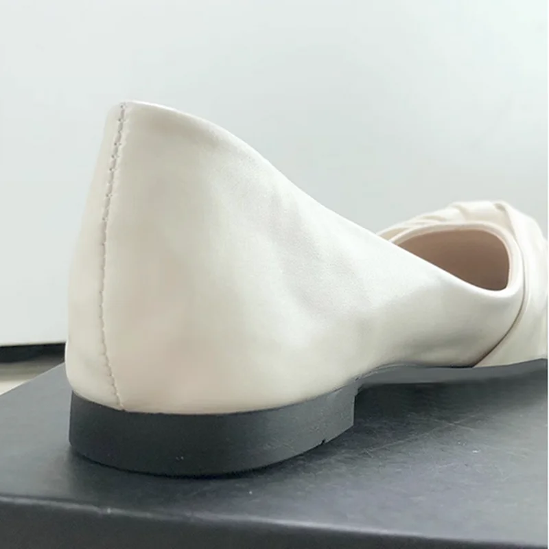 Feminino Pleated Balerinas Cinderella Novelty Flats Pointy Toe Dough Shoes Soft Leather Green Yellow Wide And Narrow Feet 32-48