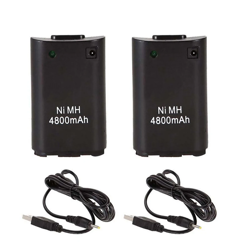 2Pcs 4800mAh Replacement Batteries with Charger Cable For Microsoft Xbox 360 Wireless Controller Ni-MH Backup Battery Pack