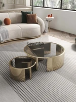 zqlight luxury coffee table combination round tempered glass modern stainless steel small apartment