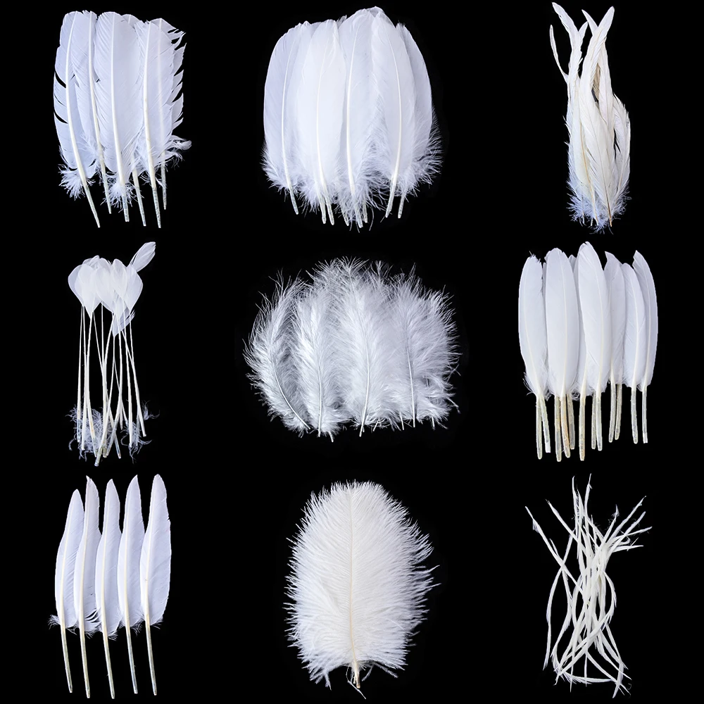 

Natural White Ostrich Turkey Goose Feathers Crafts DIY Jewelry Headdress Making Wedding Home Decoration Chicken Peacock Plumes