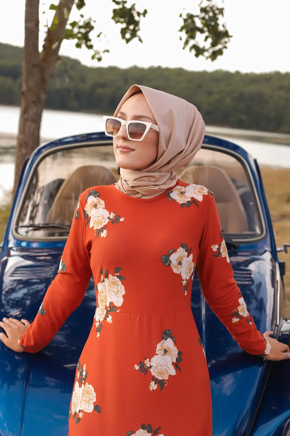 TUGBA Muslim Dress Long Sleeve Floral Print muslim dress code 2021 turkish gown hijab summer