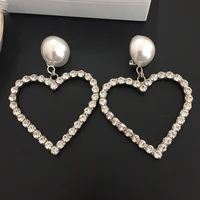 2022ar new fashion jewelry heavy industry silver heart full of diamonds pearl shining women earring clip