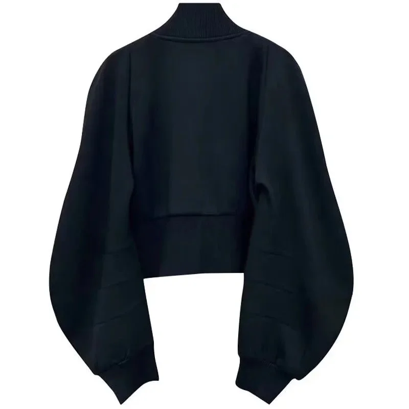 Дизайнерская нишевая черная джинсовая строчка с длинными рукавами короткое