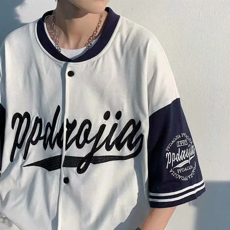 

Мужская винтажная блузка на пуговицах в стиле хип-хоп