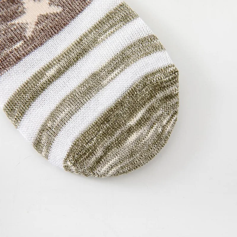 5 Pairs Men Cotton Short Socks Breathable Retro Striped Casual Sports Boat Socks Summer Non-Slip Low-Cut Invisible Ankle Socks