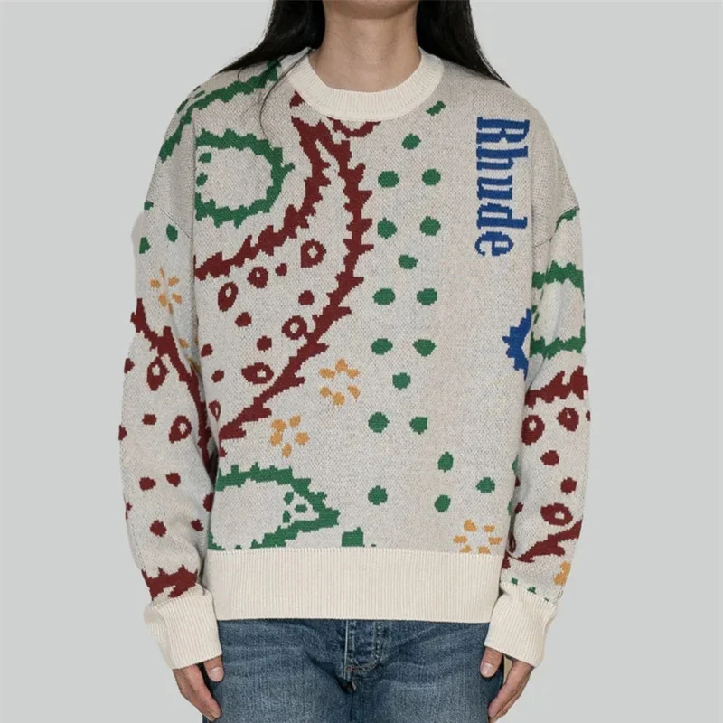 

Sweater Cashew Flower Print Vintage Jacquard 1:1 High Street Round Neck over Apricot S-XL