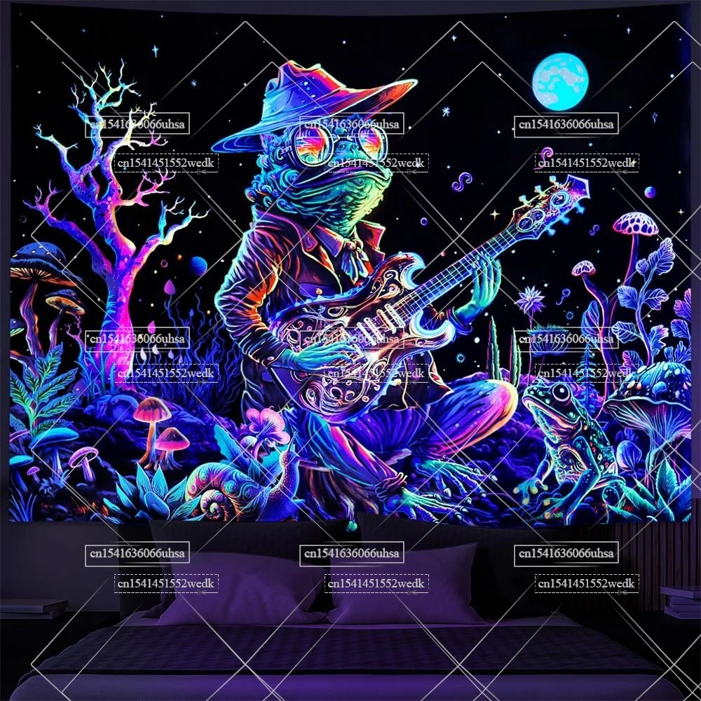 Гобелен в виде лягушки Blacklight неоновый гобелен грибов настенный с УФ-реактивными