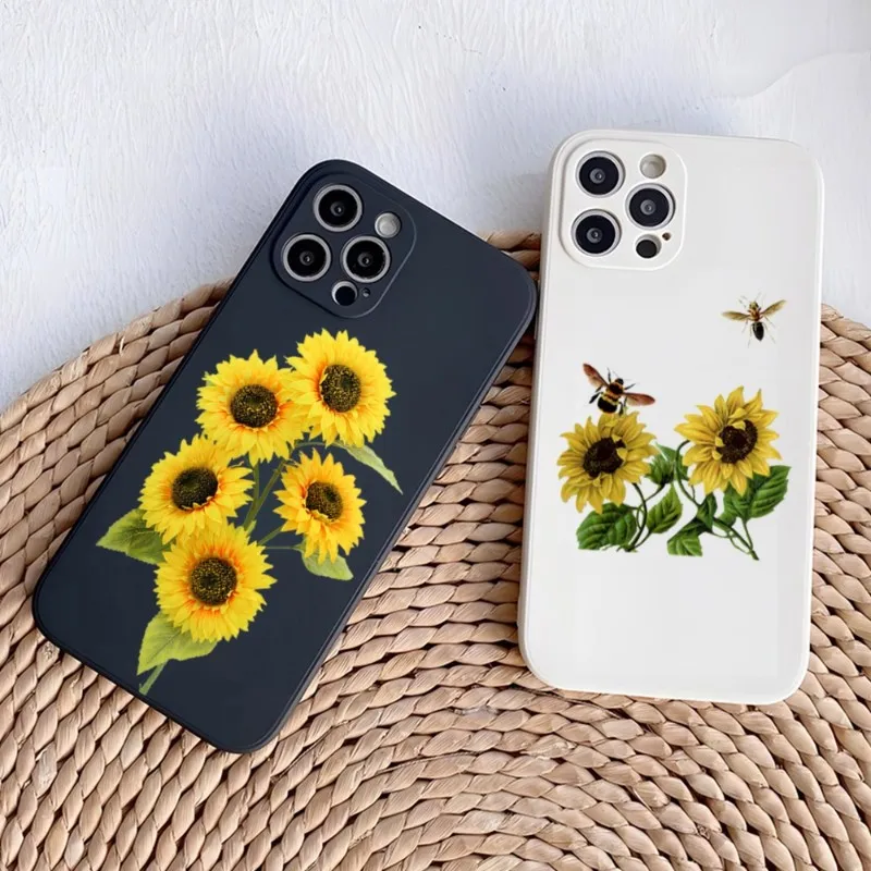 

Sunflower Floral Flower Phone Case Black White For IPhone 12ProMax 13 11 Pro Max Mini Xs X Xr 7 8 6 6s Plus Se 2020 Cover