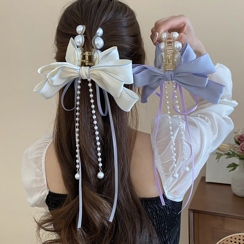 Модный Многослойный Жемчужный Коготь Для Волос С Бантом Женщин Простые Милые