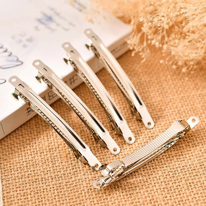 10pcs French Spring Hair Clips Automatic Blank Bow Hairpin Setting Rhodium Barrette Supplies for DIY Jewelry Making Components |