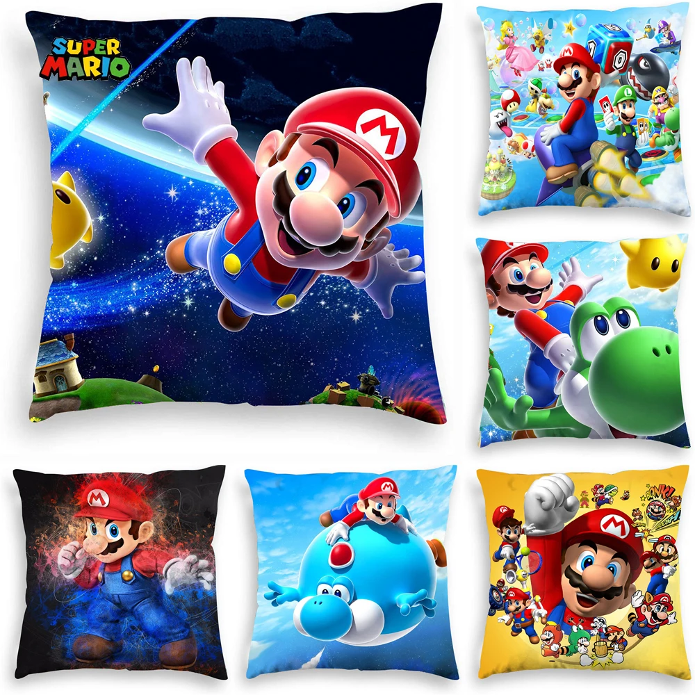 

Super Mario Bros Luigi Cartoon Cushion Cover Plush Game Pillowcase Anime Figures Mario Sofa Car Home Plush Pillow Cover 45x45cm