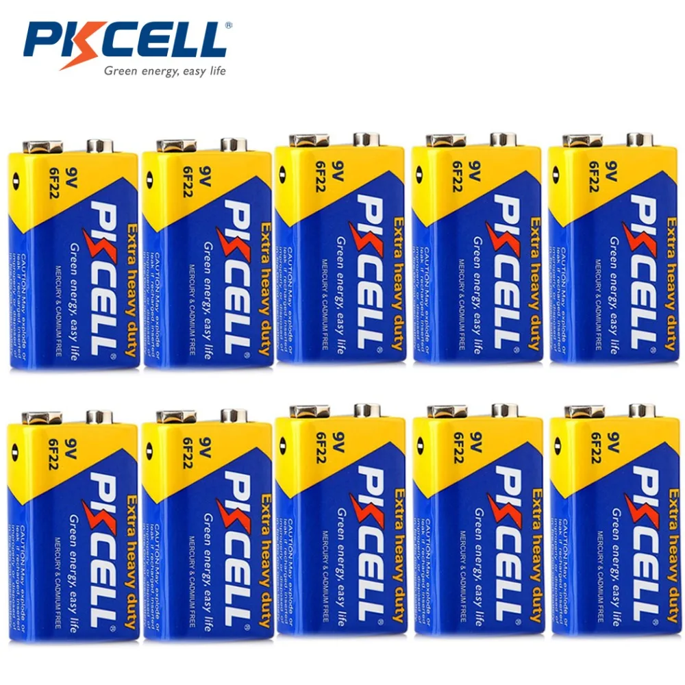 

10Pcs*PKCELL 9V 6F22 Battery Super Heavy Batteries 9V Battery for radio wireless microphones Equal to 6LR61 ER9V CR9V