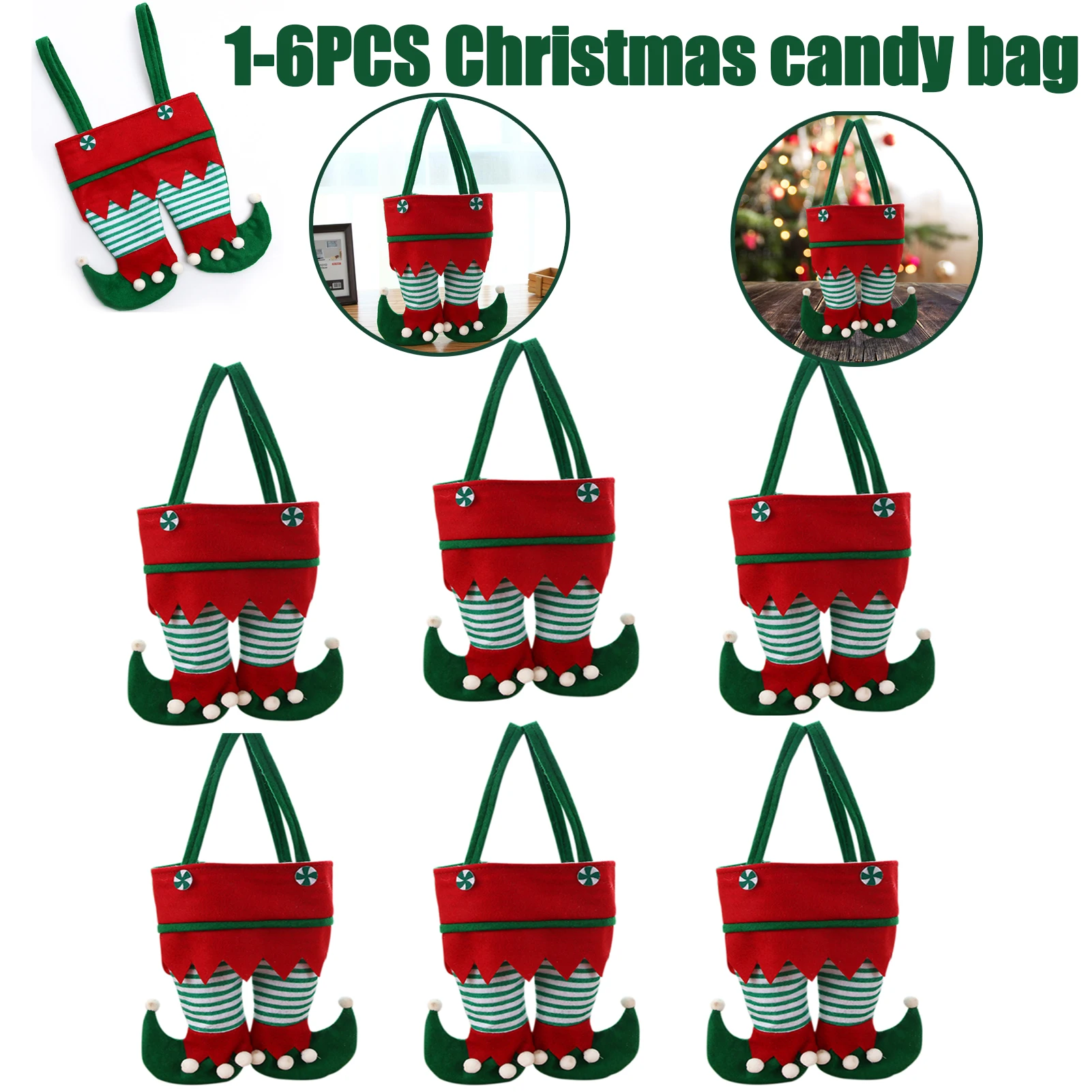 

1-6PCS Christmas Decoration Elf Candy Bags Velvet Handbag Santa Claus Pants Gift Boots Festival Decor Xmas Tree Hanging Pendant