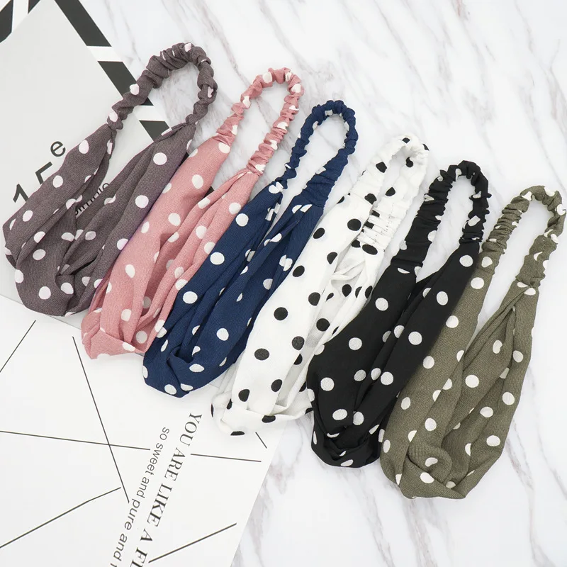 

New Women Literary Wave Point Headbands Fashion Round Dot Headwear Girls Hair Accessories for Bath Makeup Hair Band Head Band