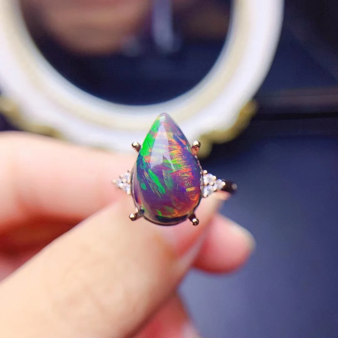 

[M & T] 100% натуральный черный опал дамское кольцо из стерлингового серебра 925 роскошная классическая мода 9x11 мм Свадебные ювелирные изделия Стандартный Подарок