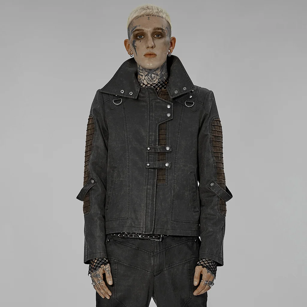 

PUNKRAVE Мужское пальто, короткая куртка в стиле пост-апокалиптика, индивидуальная Асимметричная блестящая куртка в стиле панк