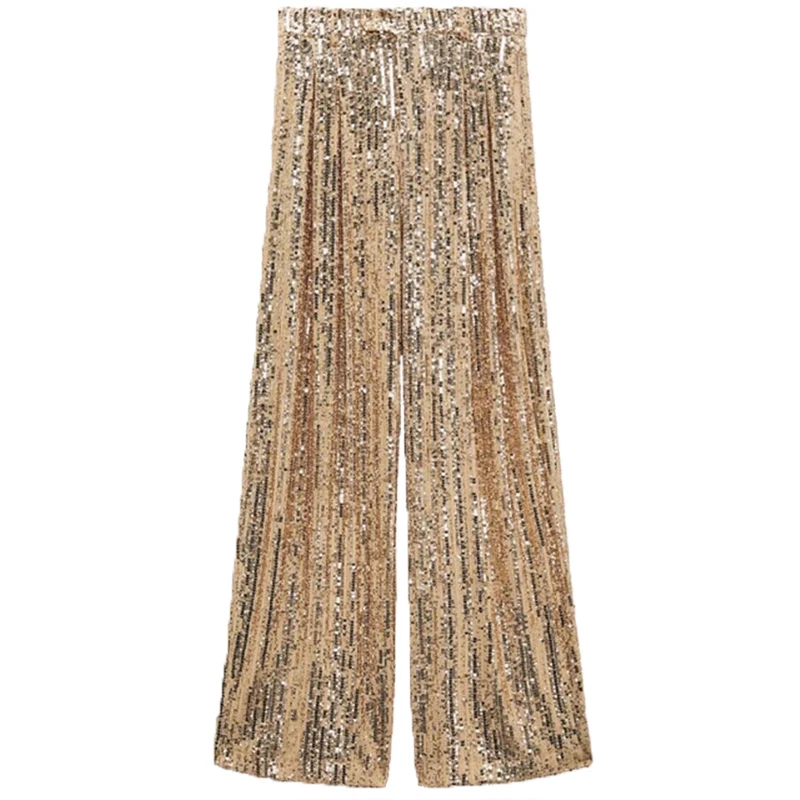 Женские свободные брюки с высокой талией повседневные длинные золотыми