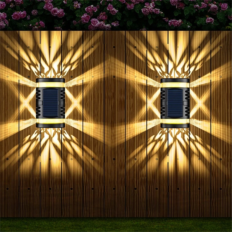 Large Size LED Solar Wall Lamp Outdoo Waterproof Garden Lighting Festoon Decor Hollowed Wall Lights For Balcony Courtyard Porch