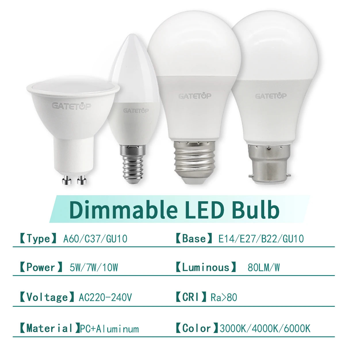 8pcs Dimmable LED Light Bulb E27 B22 E14 GU10 3000K 4000K 6000K Warm White Daylight Indoor Flood Bulbs for bedroom