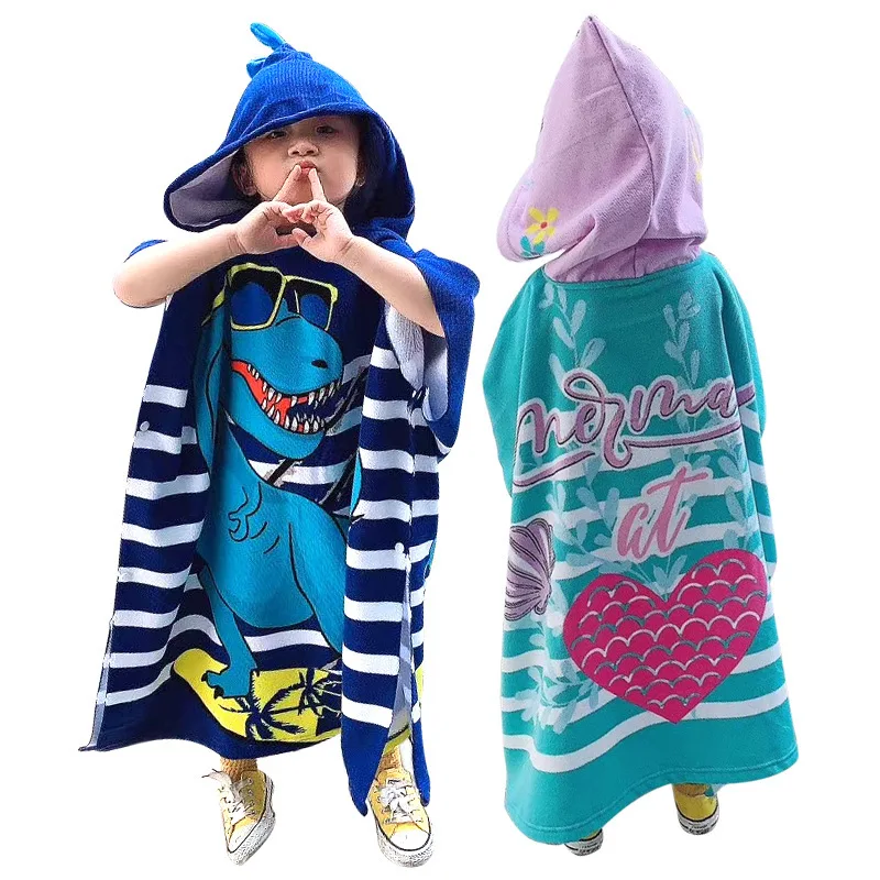 

Plus size Kids Hooded Bath Towel Microfiber Boys Girls Beach Towels Super Absorbent Cartoon Child Sunscreen Beach Shawel 2 Sizes