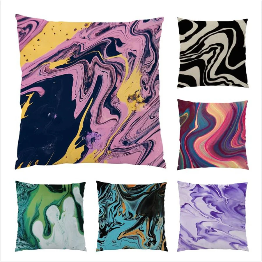 

Ornamental Pillows for Living Room Colorful Sofa Decorative Pillow Cases Cushion Covers 45x45 Oil Painting Polyester Linen E0302
