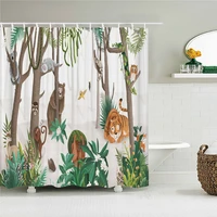 cartoon cute animals plant printed shower curtains bear tiger monkey waterproof frabic bathroom curtain with hooks bath curtains