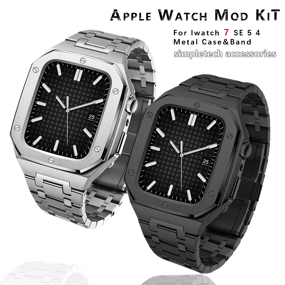 

Modification Kit for Apple Watch Case Strap for IWatch Series 7 45mm 6 5 4 SE 44mm Mod Kit Stainless Steel Band Accessories