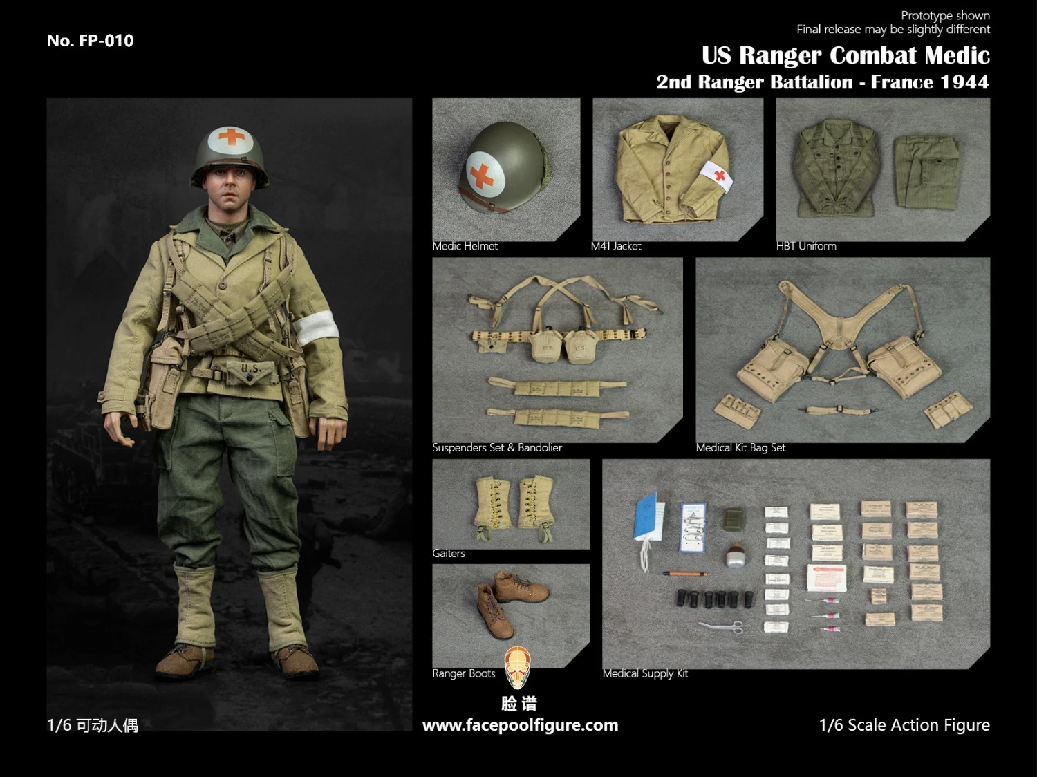 

Facepool FP010 1/6 Combat Medic US 2nd Ranger Battalion France 1944 Soldier Action Figure 12inches Collection