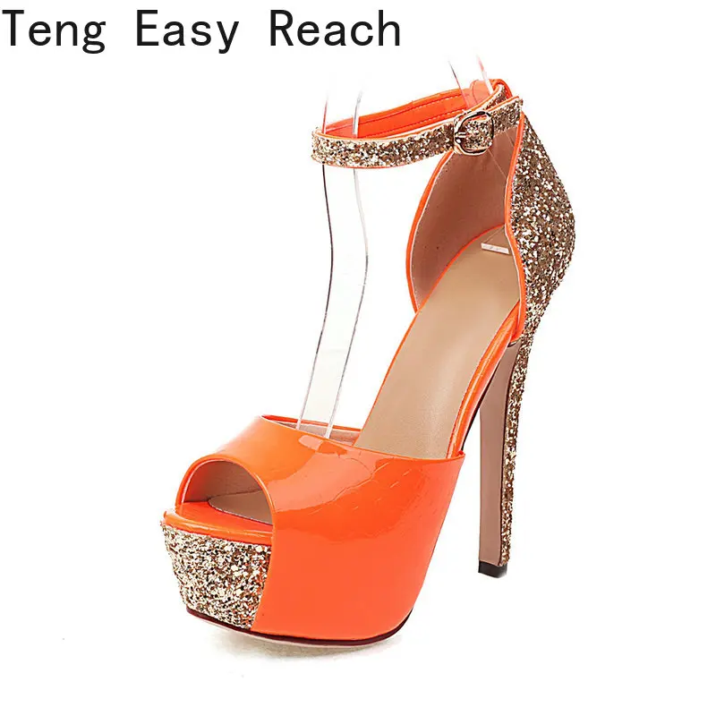 

2022 Summer Peep Toe Women Sandals Nightclub Sexy Stilettos Platform Shoes Woman Fashion Buckle Sequinted Party High Heels 41
