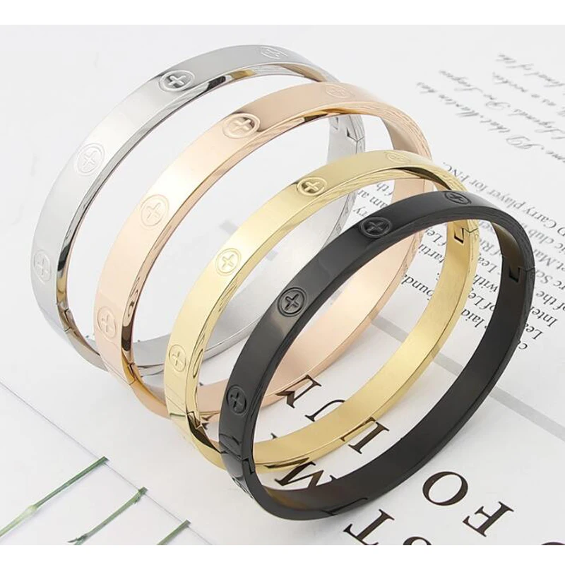 

New Design Zircon And Cross Nut Nail Bracelet & Bangles For Women Stainless Steel Screw Luxury Brand Jewelry Dropshipping