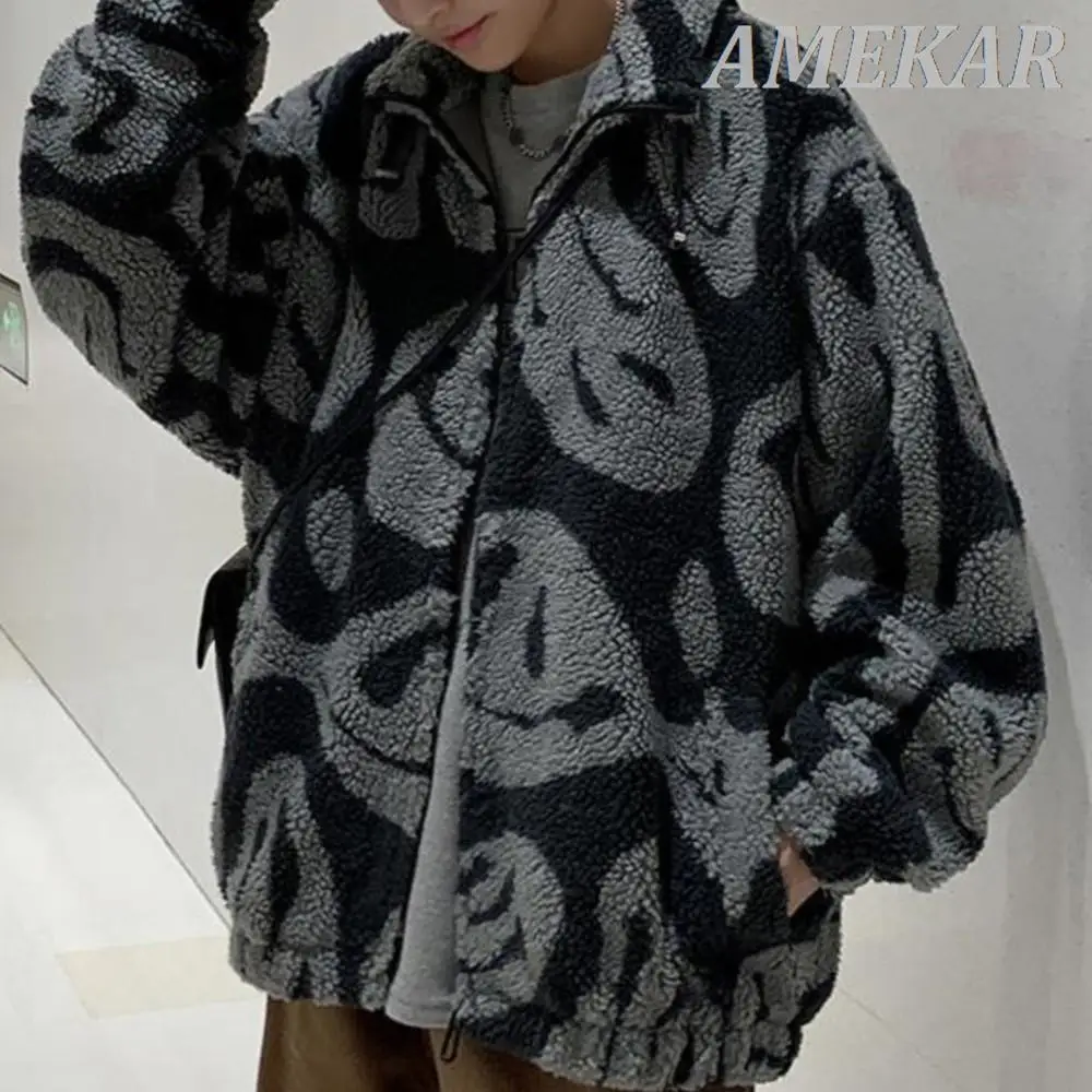 2023 Winter Men's Coat Brand New Casual Lamb Wool Parka Coat Trend Streetwear Loose Men Clothing Grain Fleece Male Jacket Coat