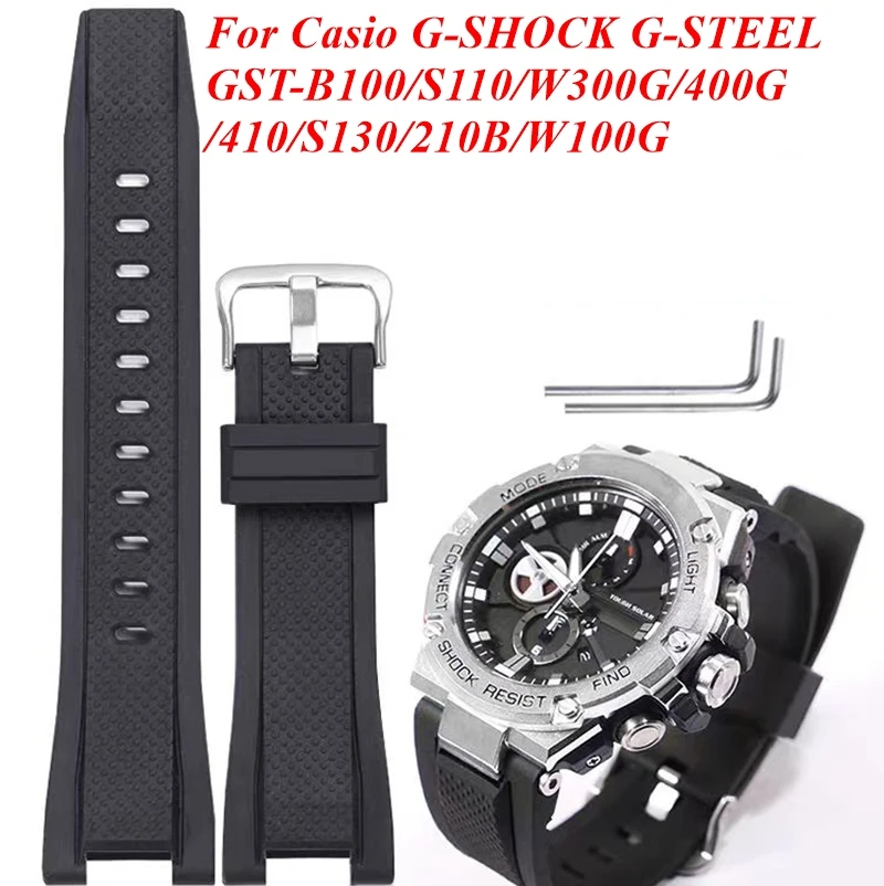 Фото Для Casio G-SHOCK G-STEEL ‌ ‌   Резиновый ремешок для часов GST-B100/S110/W300G/400G/410/S130/210B/W100G, силиконовый браслет для мужчин, сменный ремешок №1