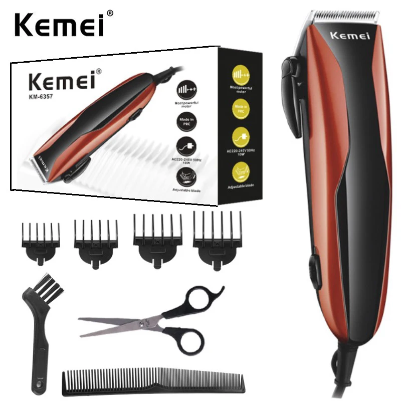 

Kemei KM-6357 Professional Hair Clipper Powerful Stainless Steel Blade Length Adjustment Wired Electric Trimmer Hair Cutting