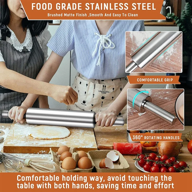 Rolling Pin For Baking Pizza Pie & Cookie Dough Roller With Handle Design Best Fondant Crust