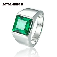 emerald sterling silver ring 925 silver jewelry 4 8 carats in square 10mm created emerald green color with top quality for men