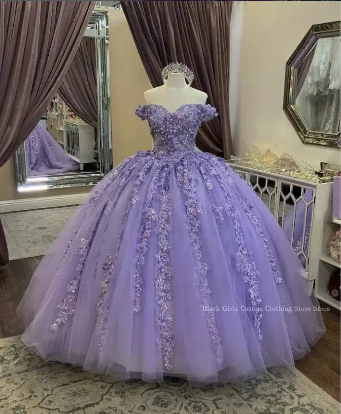 Сиреневое фиолетовое платье для Quinceanera 2024 пончо без бретелек 3D Цветочная