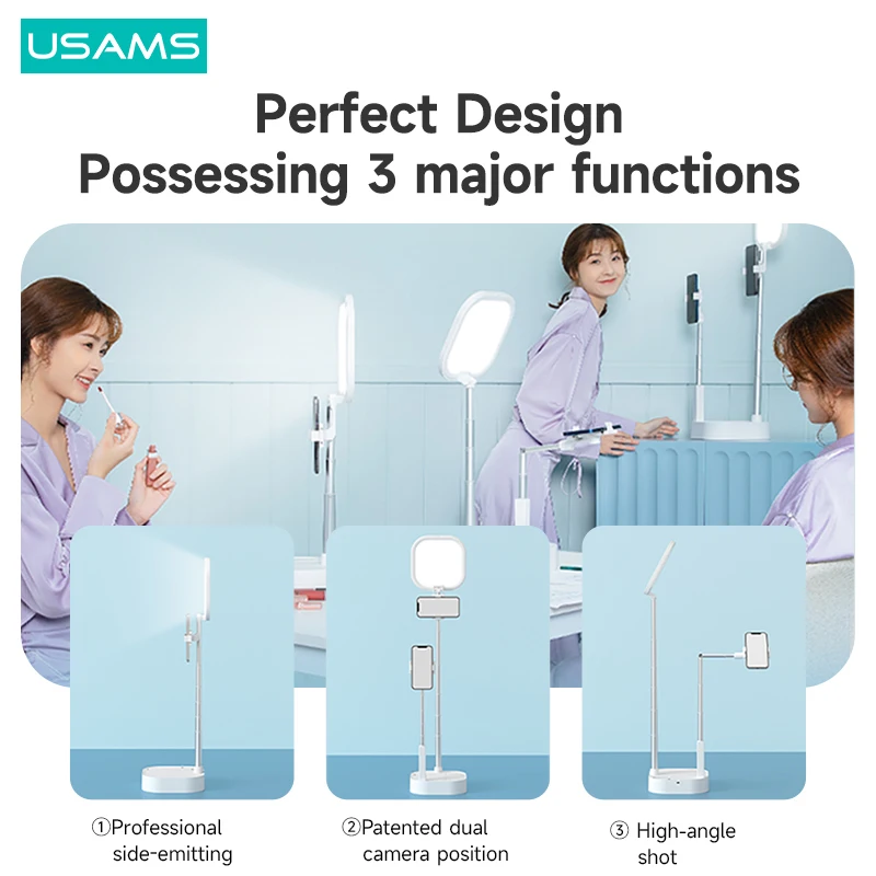 usams led ring fill light dual camara live broadcast phone holders retractable wireless control stand for youtube vlog video free global shipping