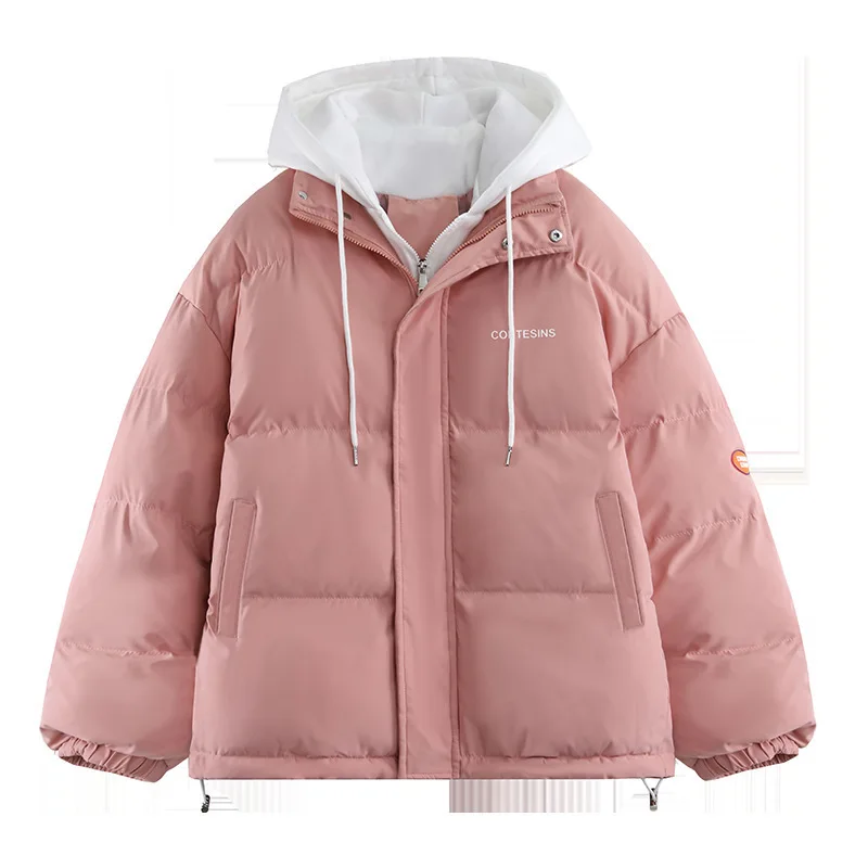 Casual Women College Style New Black Down Cotton Women Zipper Short Bread Clothing Color Hoodie Hat Warm Thick Loose Coat